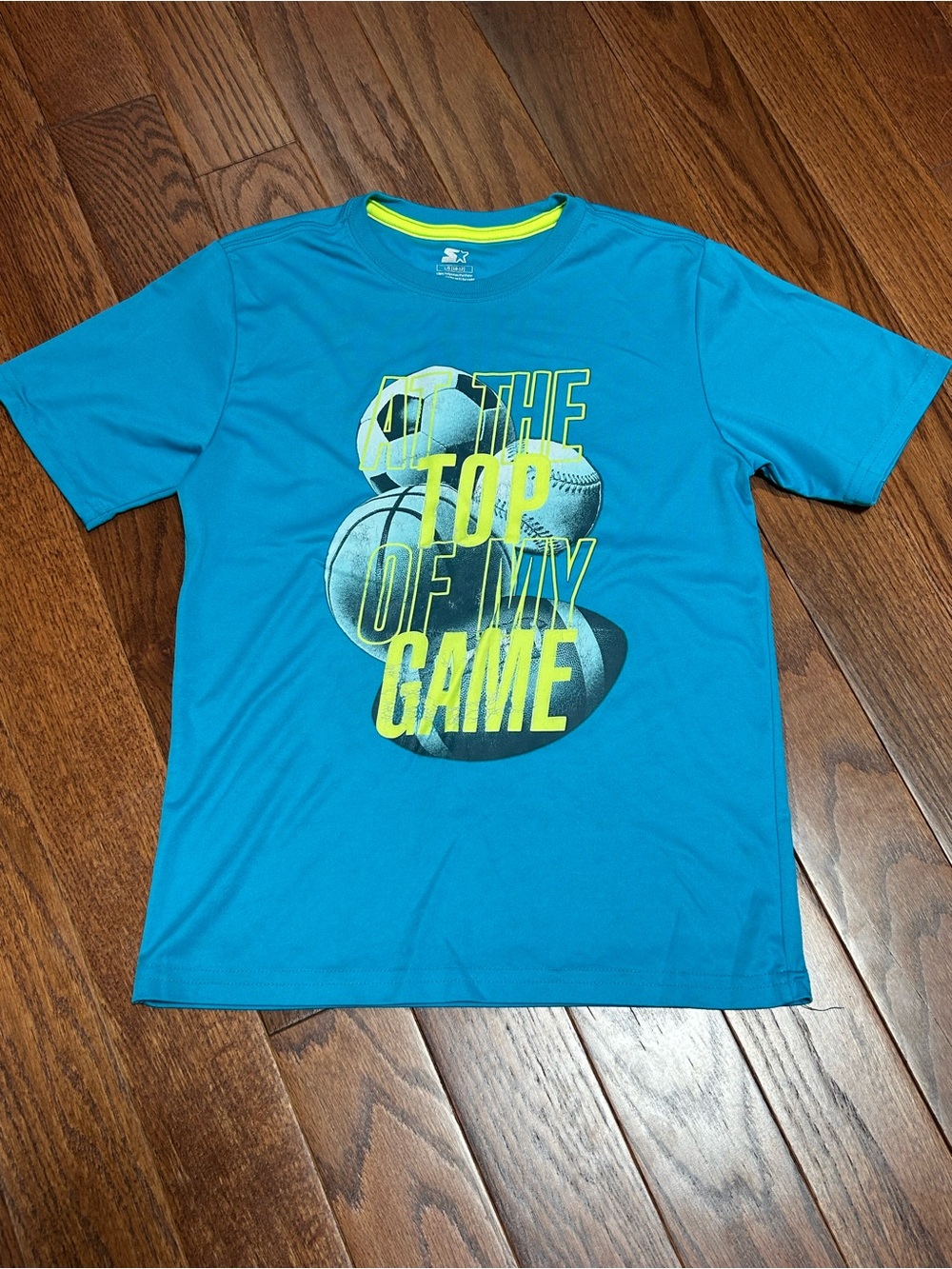 STARTER Teal Graphic Tee with Neon Yellow Trim size L(10/12)